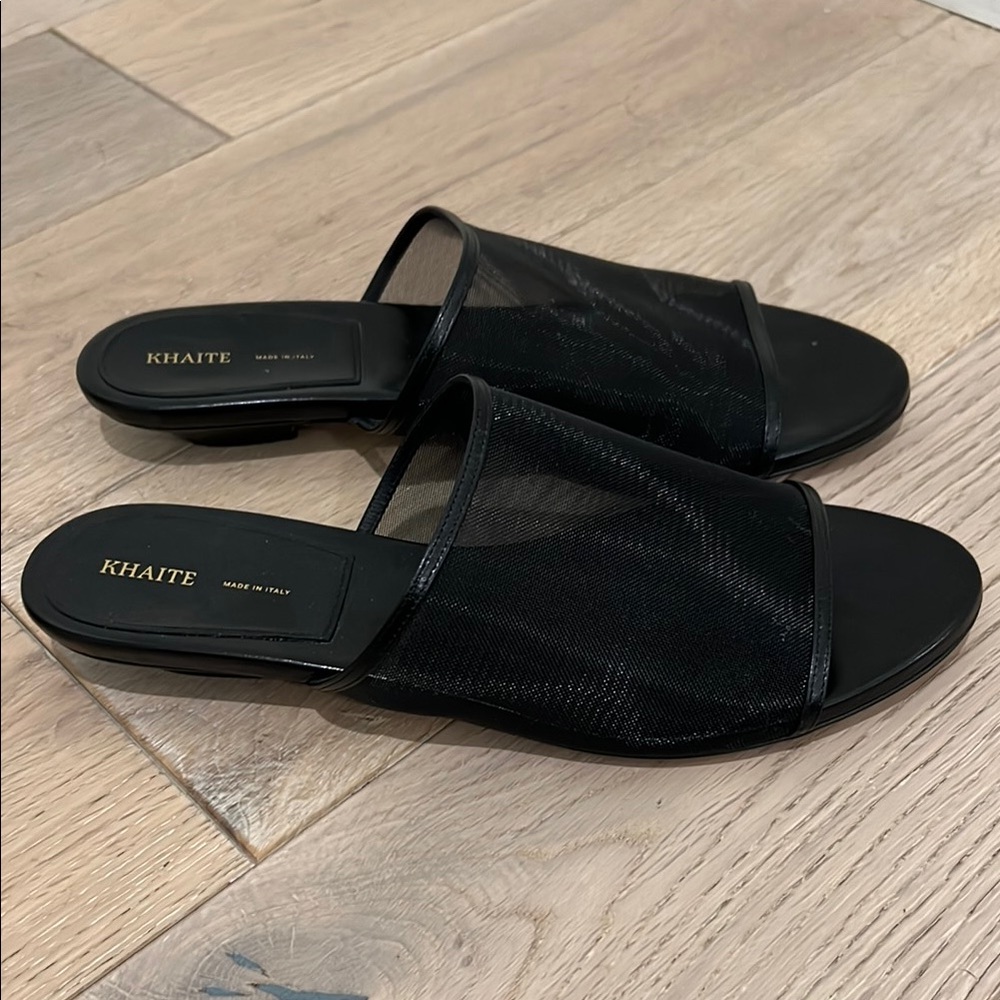 Khaite Black Mesh Slide Sandals